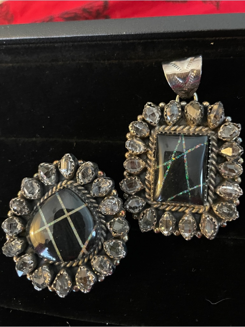 Black Onyx and Crystal Halo Pendant and Ring Set